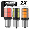Two bright LED bulbs for turn signals, brake, and reverse lights shown in packaging.
