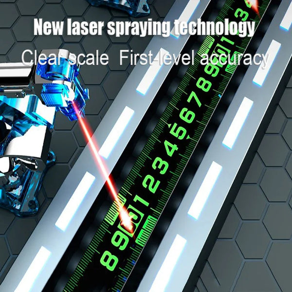 A close-up of a laser spraying technology demonstrating first-level accuracy on a scale.