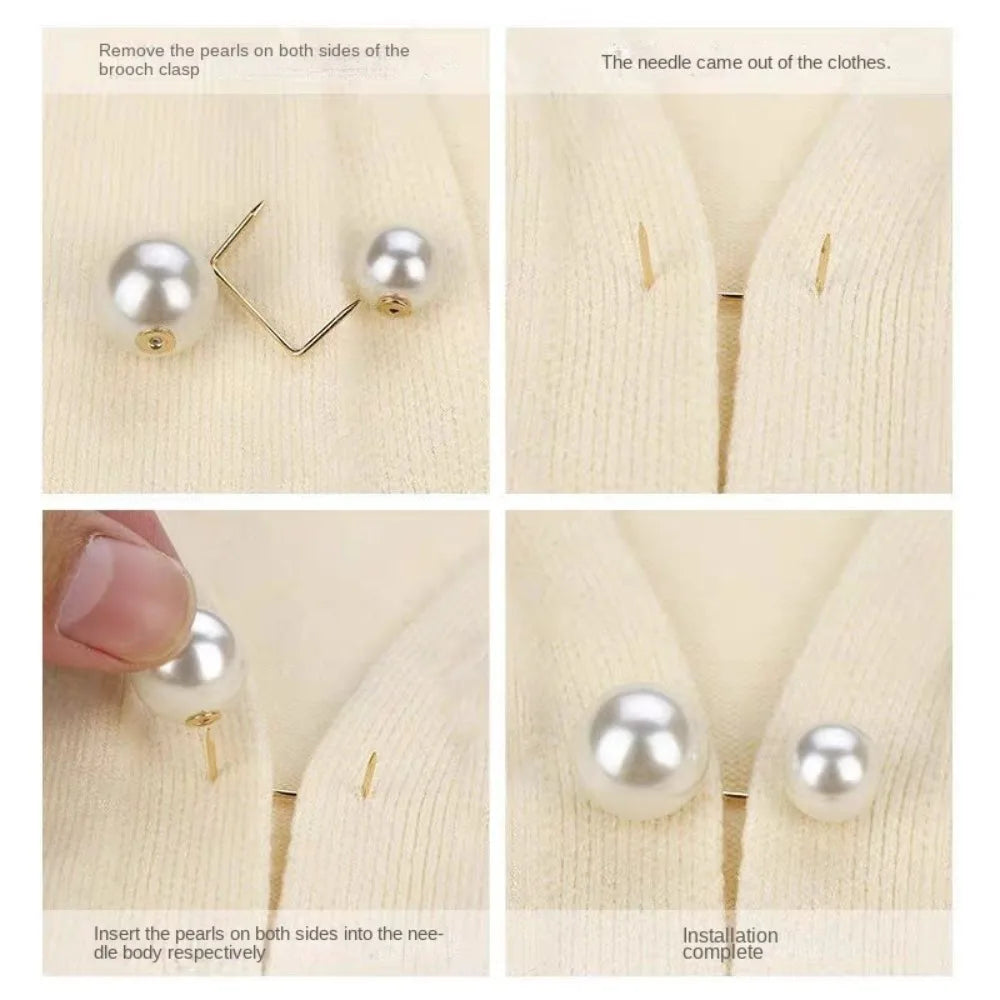Pearl Brooch Pin Set – Versatile Double-Head Clips for Style and Function