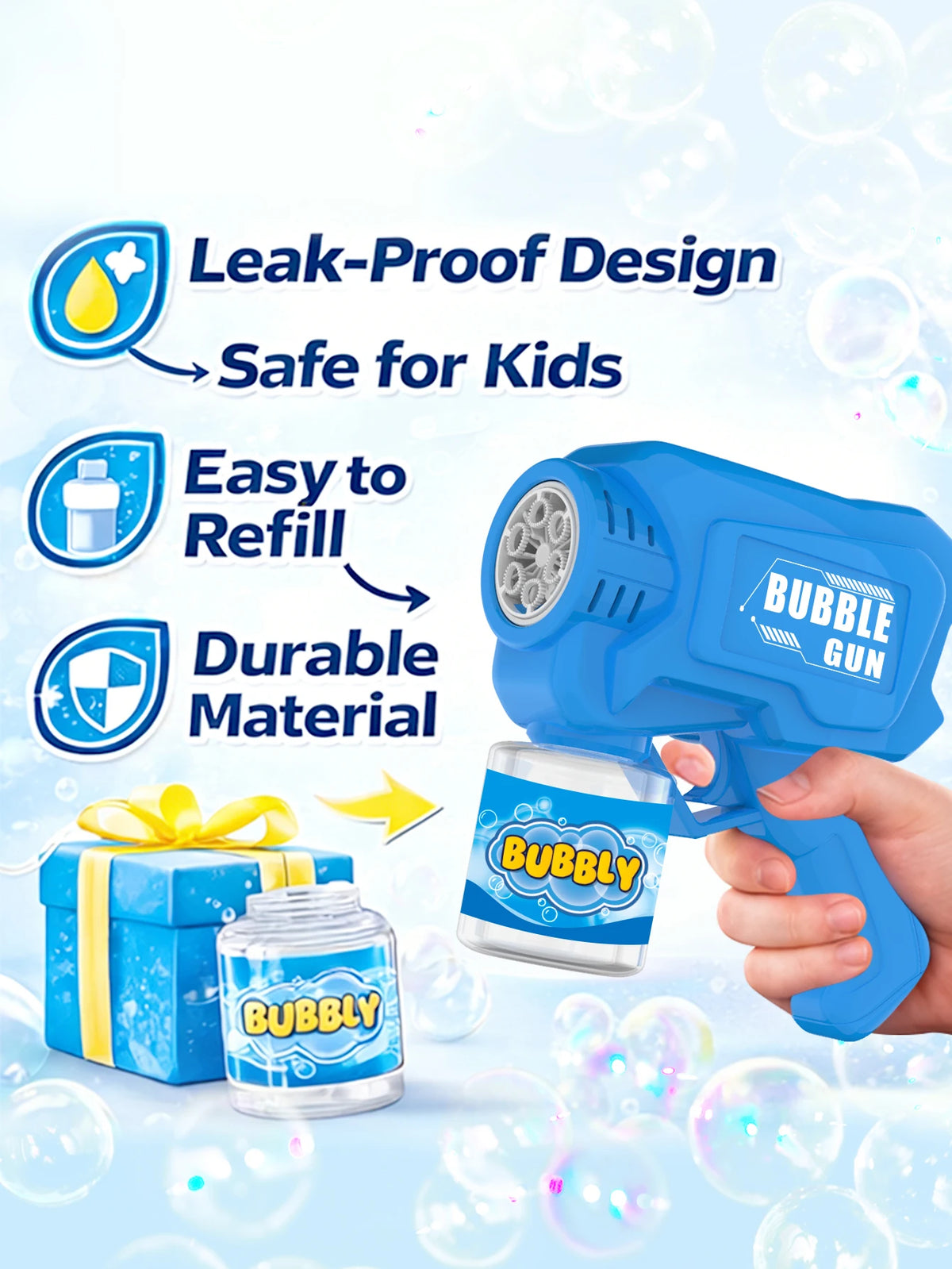 Automatic Bubble Gun for Kids – No Batteries Needed