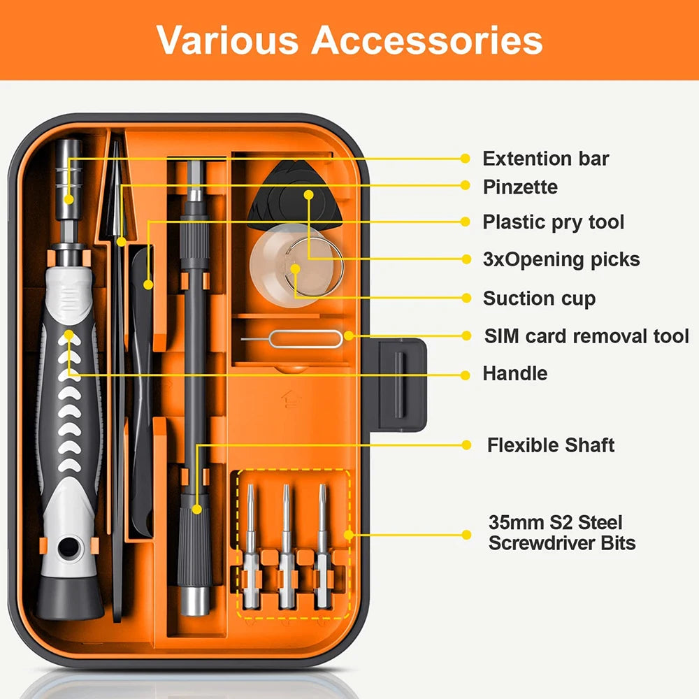 Precision 135-in-1 Screwdriver Set with Magnetic Bits and Repair Accessories