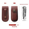 A pair of folding knife cases shown in brown leather and silver metal, with front and back views.