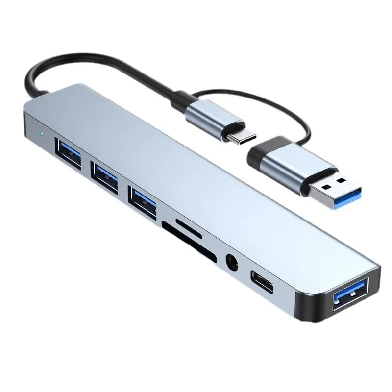 8-in-1 USB & USB-C Docking Hub with Audio Jack and Card Reader