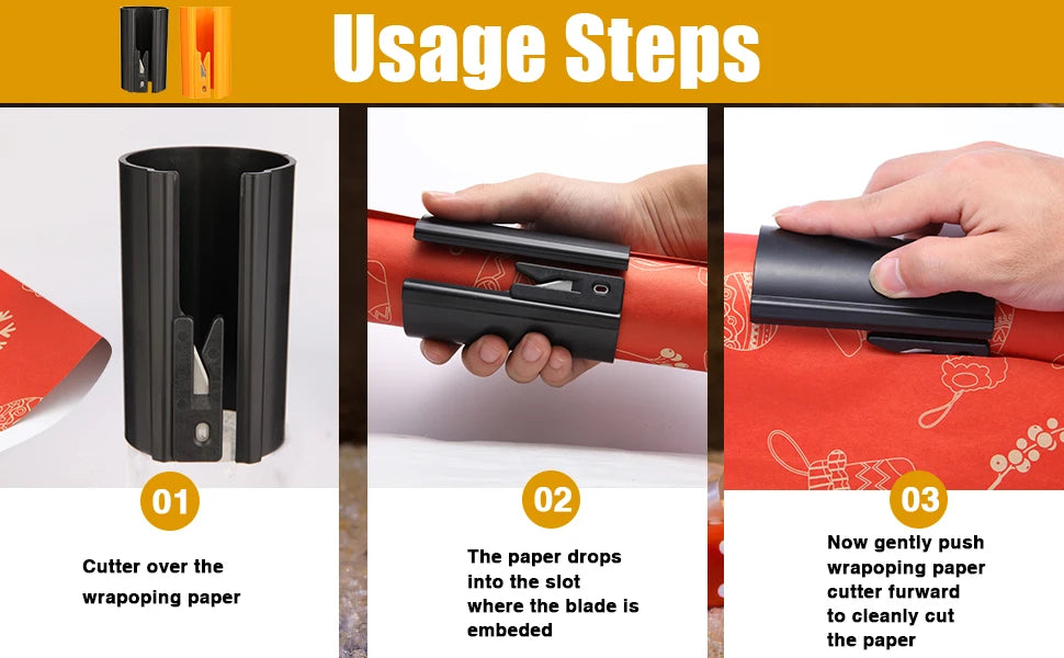 Sliding Wrapping Paper Cutter – Safe, Bladeless Gift Wrap Trimmer