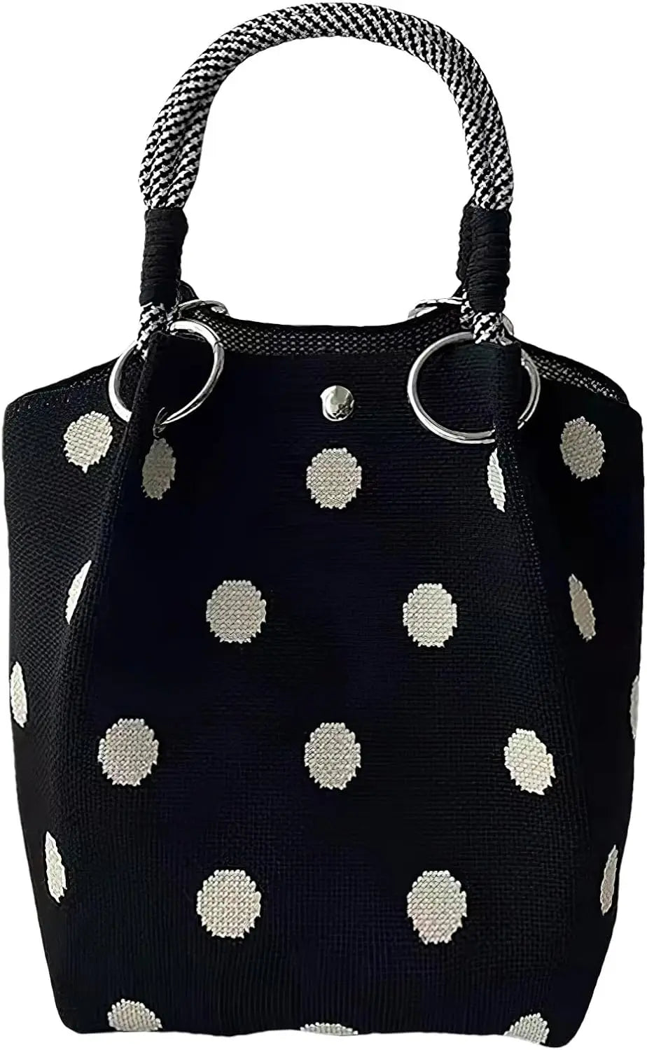 Mini Knitted Colorblock Bucket Bag with Detachable Handle
