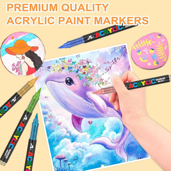 Acrylic Paint Pens with Brush Tips – 24 Vibrant Colors