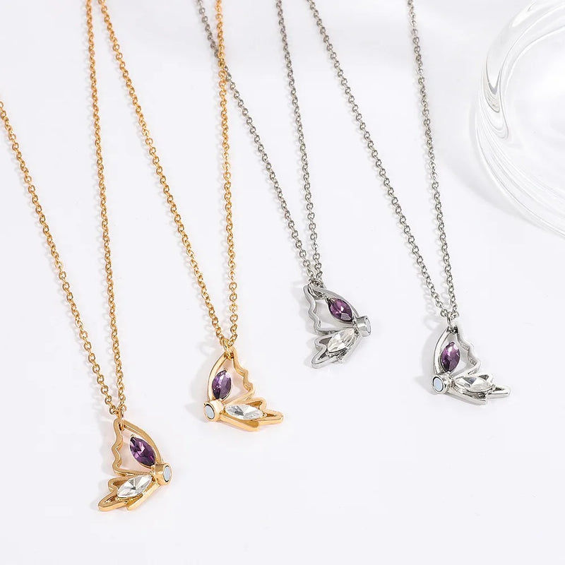 Purple Crystal Butterfly Magnetic Bracelet Set