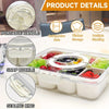 Portable snack container with compartments and lid shown with details like a snap buckle and sealing ring