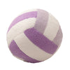 A round simulation volleyball plush toy pillow with white and purple stripes.