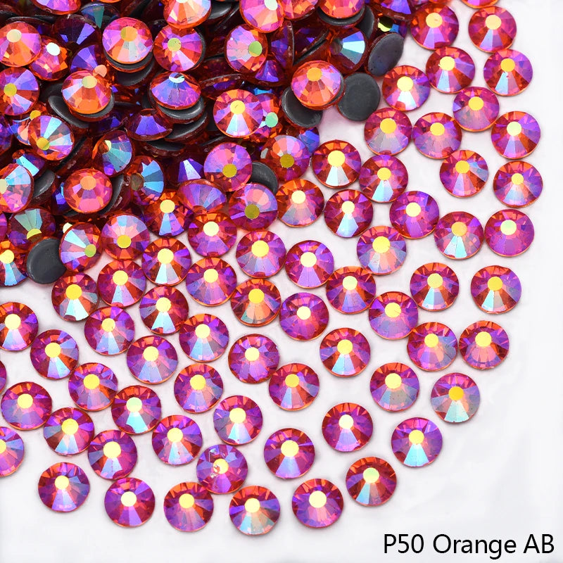 P50 Orange AB rhinestones in various shades of orange and pink glitter