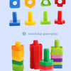 A set of colorful screw and nut building blocks demonstrating stacking gameplay.