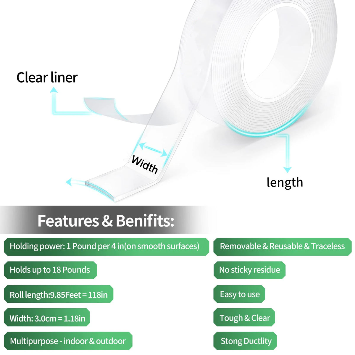 Transparent Double-Sided Nano Tape – Strong, Waterproof & Reusable