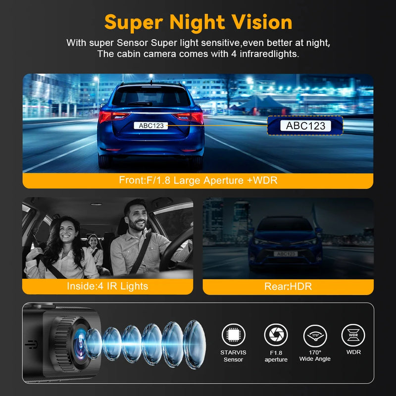 3-Channel 4K Dash Cam with Interior & Rear Cameras