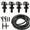 A set of four black windshield washer hose connectors and a coiled black hose.