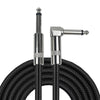 A silver braided guitar cable with a right-angle connector is shown against a black background.