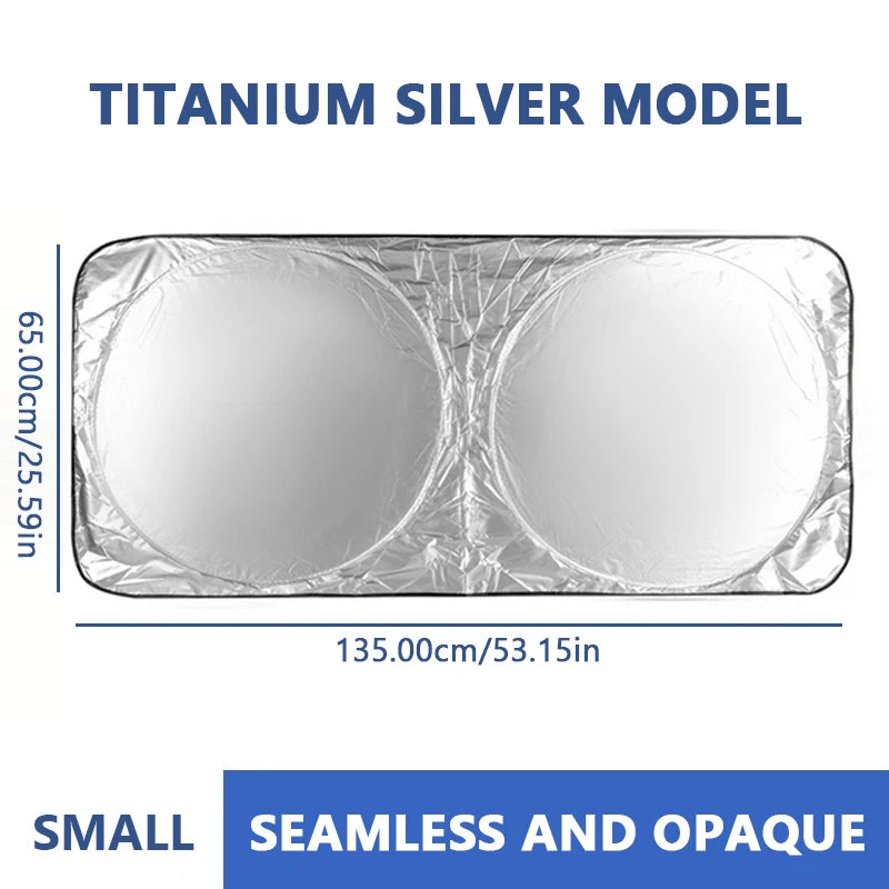 Pare-soleil de pare-brise pliable en titane argenté avec découpe pour miroir
