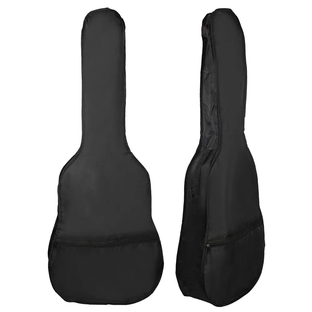 Black classical acoustic guitar soft case with a padded shoulder strap