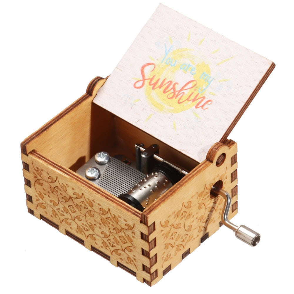 Wooden Hand-Crank Music Box - 'You Are My Sunshine' Engraved Keepsake Gift