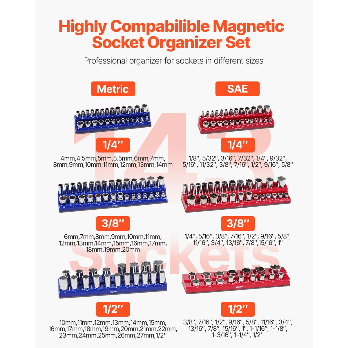 Magnetic Socket Organizer Set with Metric and SAE Trays