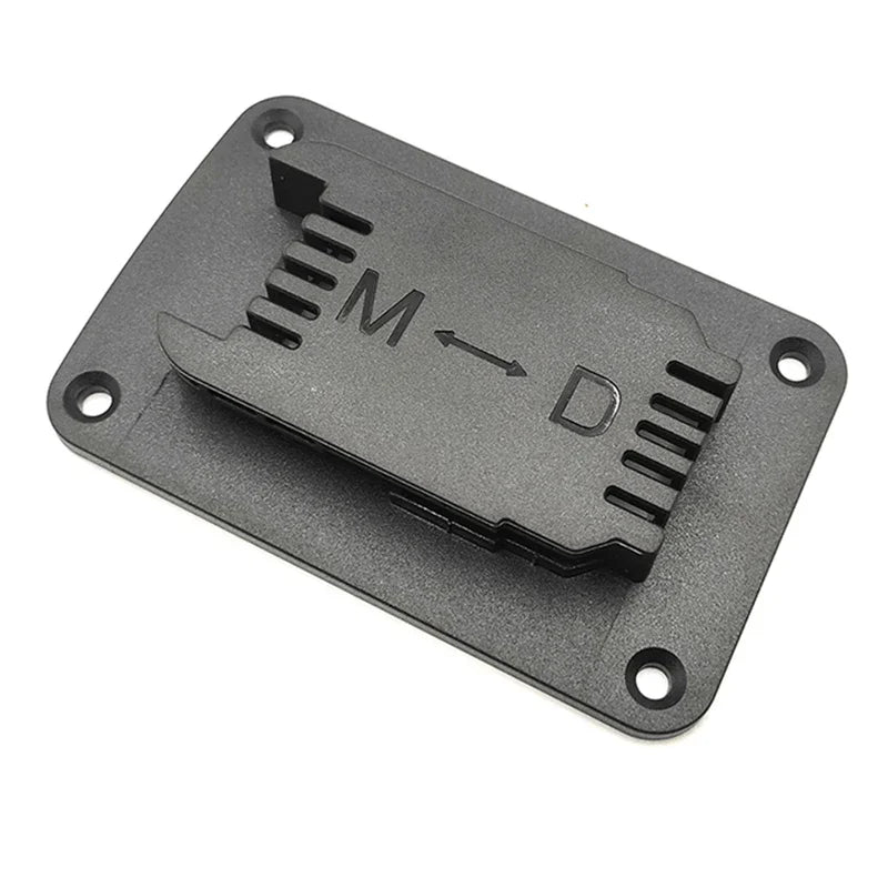 Black wall-mounted battery tool holder for Dewalt and Milwaukee tools