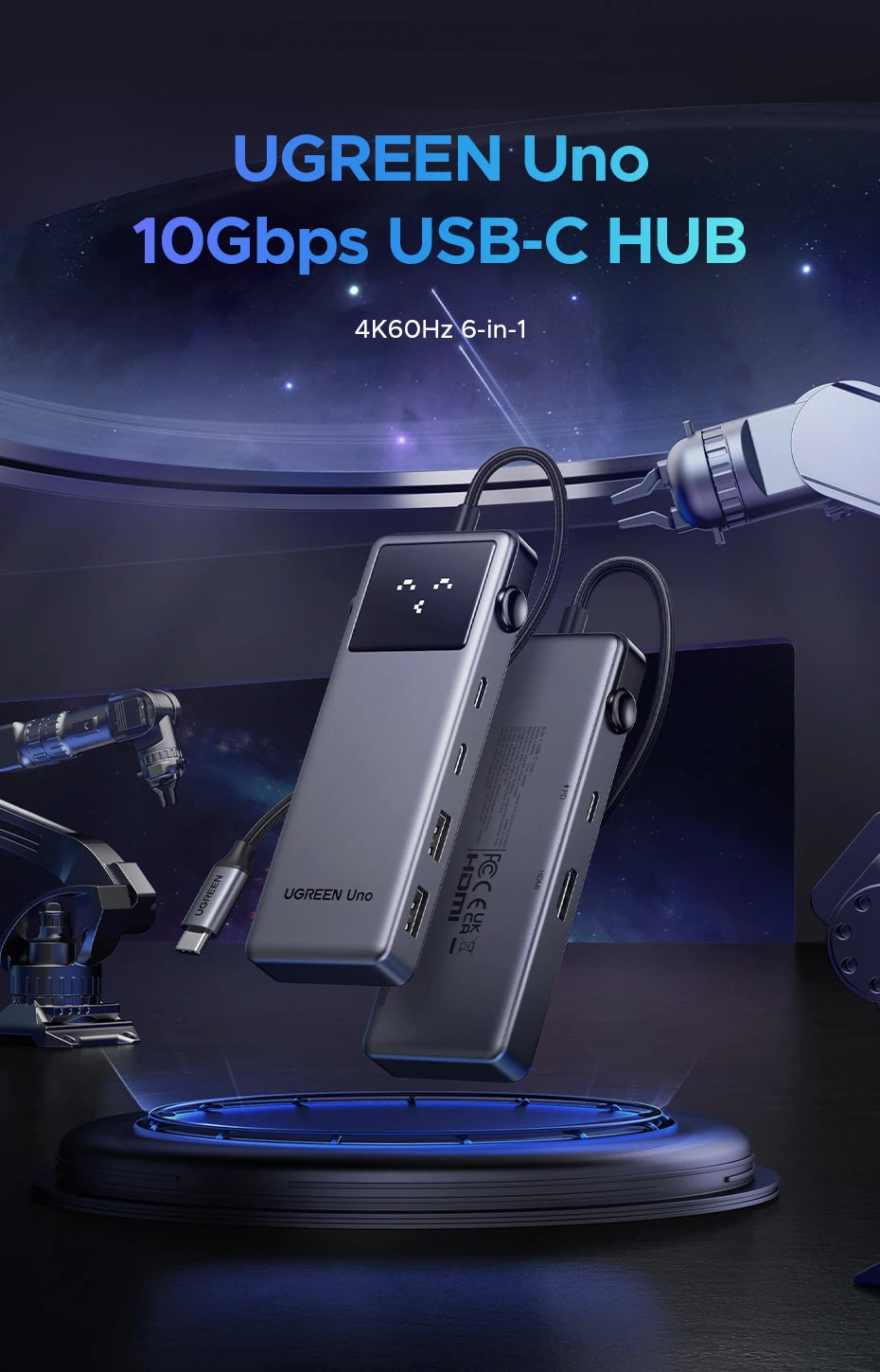6-in-1 USB-C Hub with 4K HDMI, 10Gbps Data, and 100W Pass-Through Charging