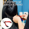 Hands are installing hair extensions using a needle tool and silicone-lined micro rings on dark hair.