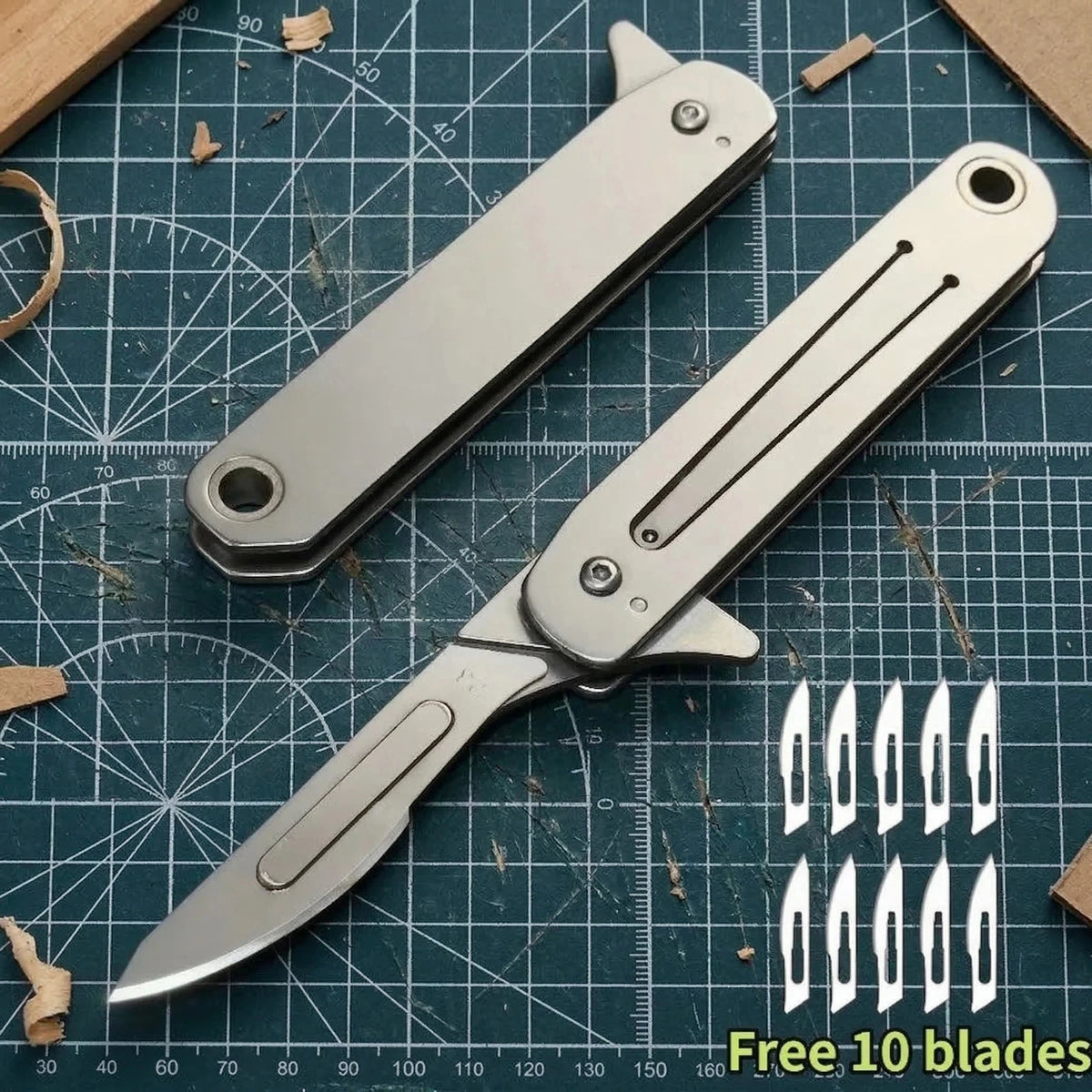 Compact Stainless Steel Folding Knife with Keychain
