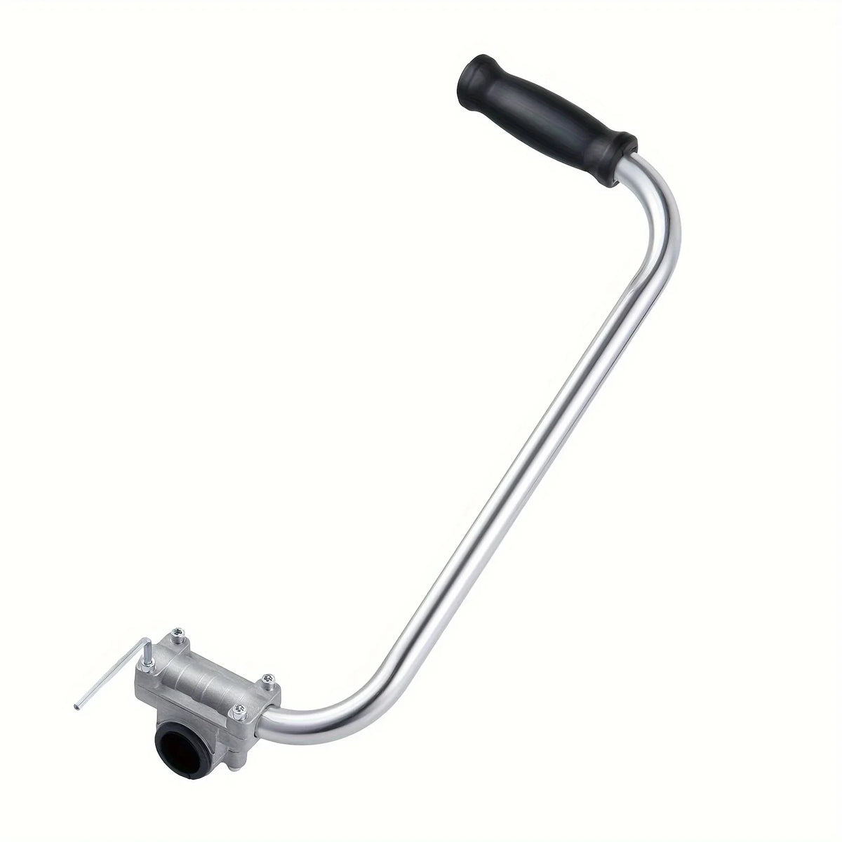 A silver ergonomic trimmer handle with a black grip and mounting point.