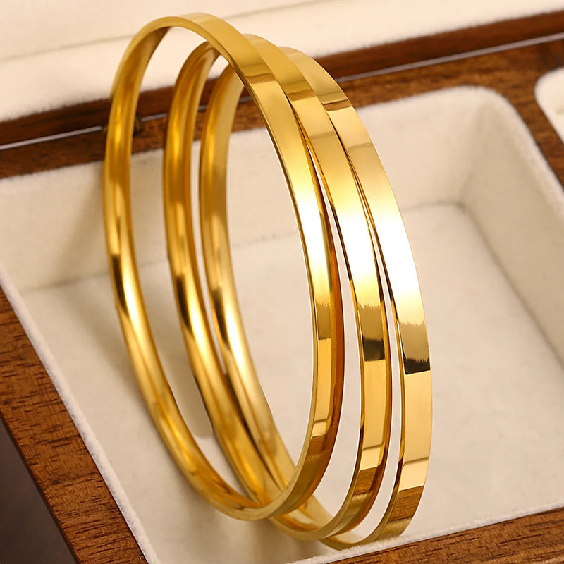 Minimalist Gold-Plated Stainless Steel Bangle Set