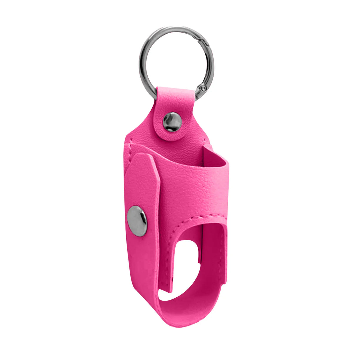 Pink PU leather inhaler case with a silver keyring and clasp.