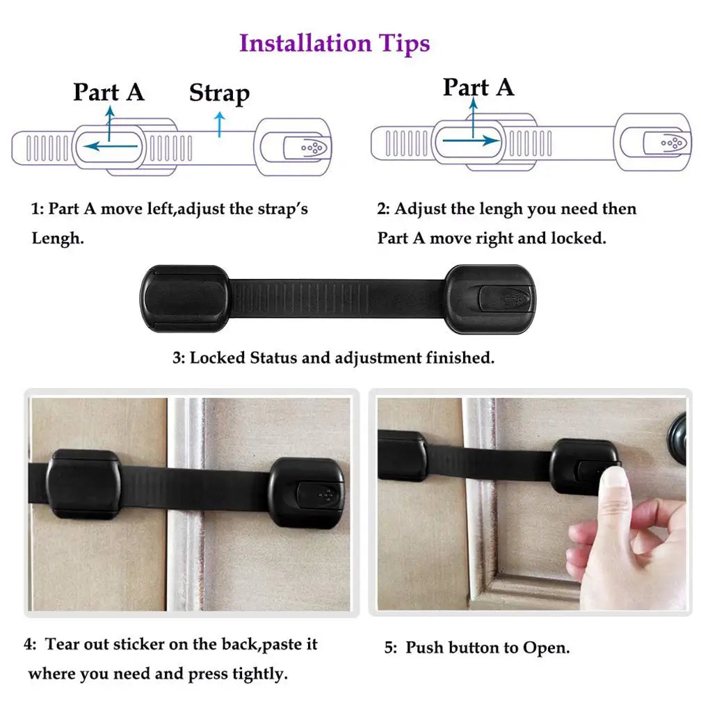 Child Safety Cabinet Locks – Adhesive Baby Proofing Straps for Drawers, Fridges, Toilets & More