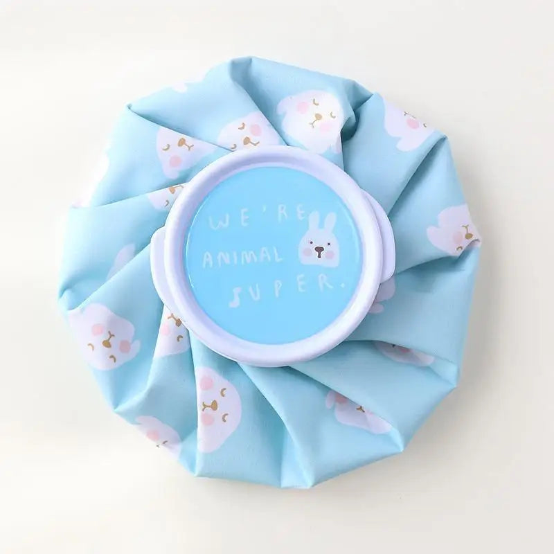 A light blue fabric pack with a circular label that reads We're animal super featuring a white bunny design.