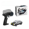 A boxed compact 1/64 scale 4WD RC drift car with a finished model of the car.