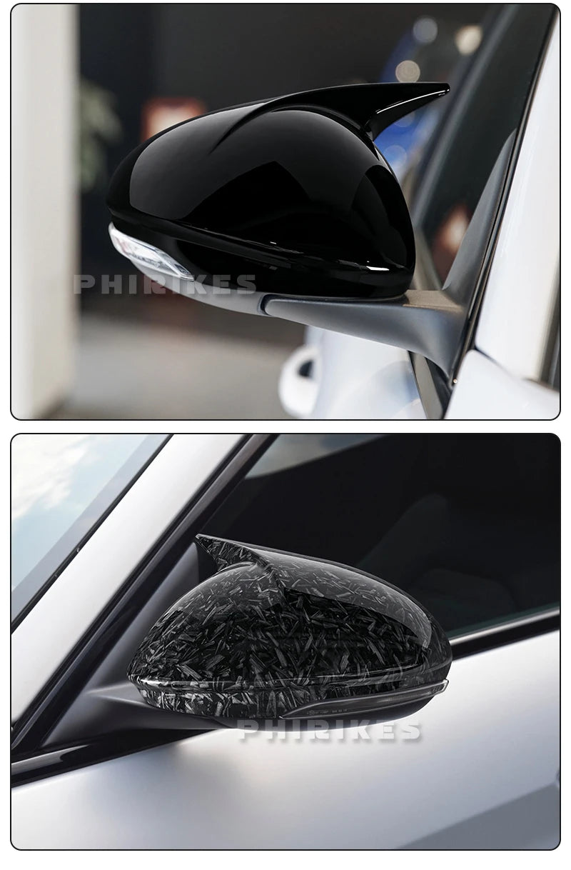 Gloss black mirror covers for Alfa Romeo Stelvio and Giulia vehicles.