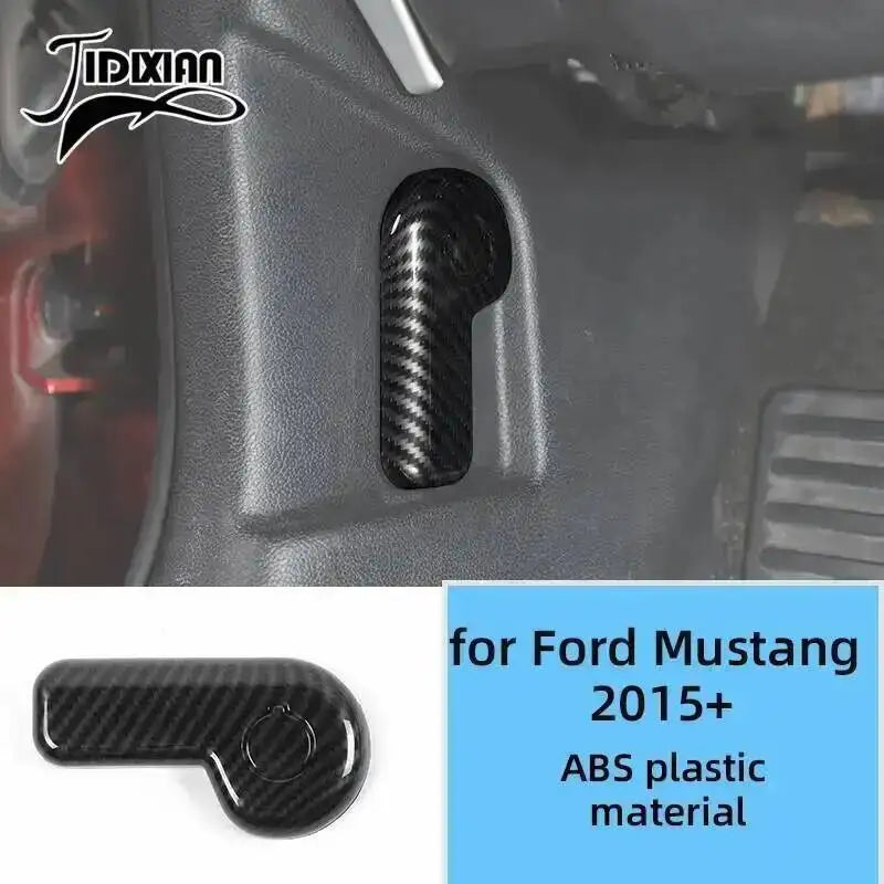 Black carbon fiber grain decorative trim piece for Ford Mustang interior