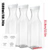A set of three clear glass refillable laundry detergent dispenser bottles with labels shown side by side.
