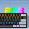 A close-up of a black mechanical keyboard with colorful RGB lighting displaying the letters RGB.