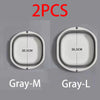Two foldable plastic wash basins in Gray-M and Gray-L sizes shown side by side.