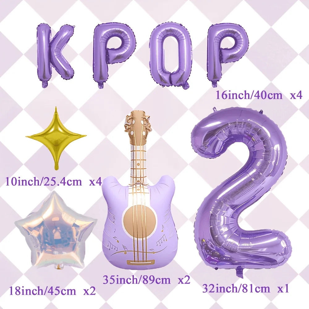 Purple Guitar Balloon Set for K-Pop Music Birthday Parties