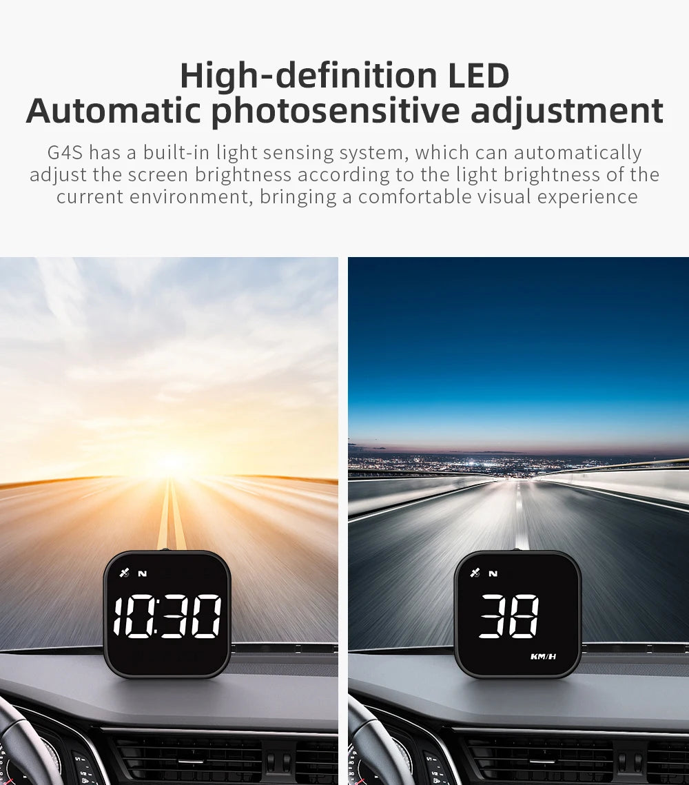 A black GPS head-up display showing 10:30 and 38 km/h on a car dashboard.