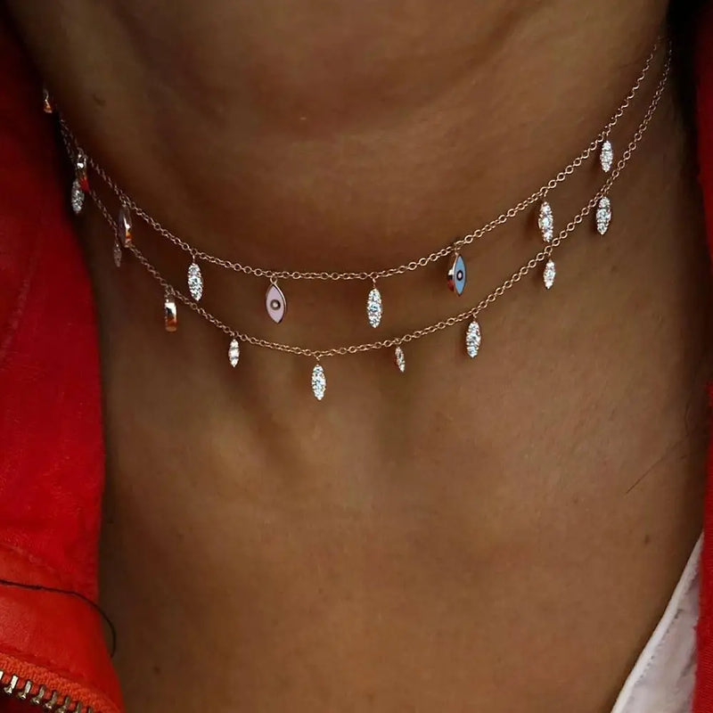 Enamel Evil Eye Lariat Necklace with Cubic Zirconia