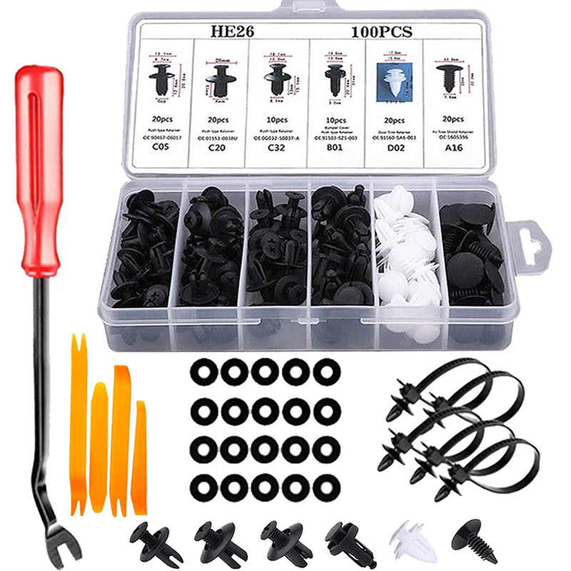 Mixed Size Plastic Retainer Clips for Auto Trim, Bumper, and Door Panels