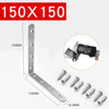 Stainless steel 90-degree angle bracket set with screws, measuring 150mm long.