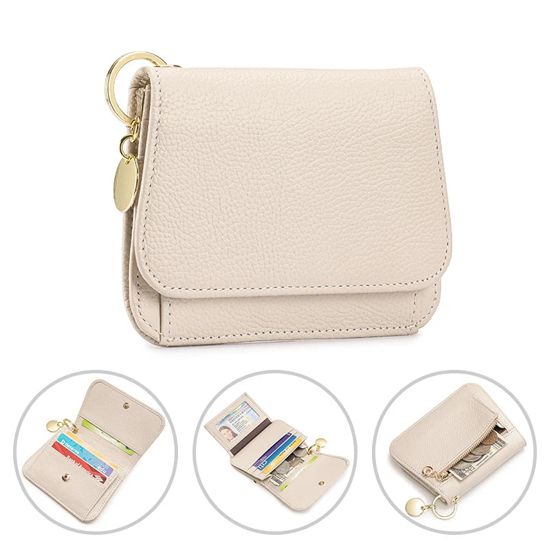 Women's RFID-Blocking Leather Wallet with Keychain and Coin Pocket