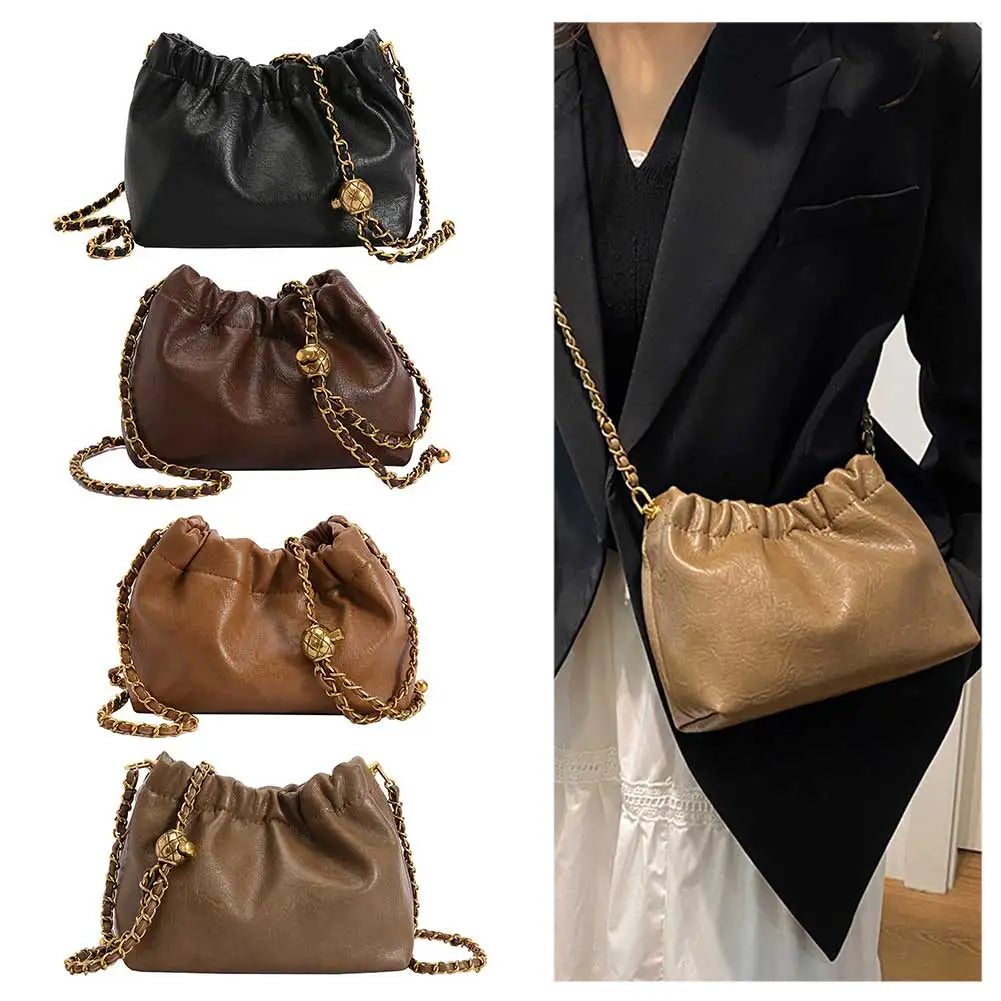 PU Leather Pleated Hobo Crossbody Bag