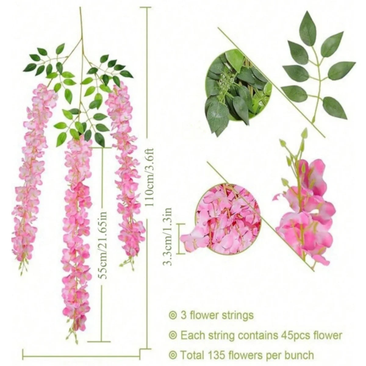 Artificial Wisteria Vine Garland for Wedding & Home Décor