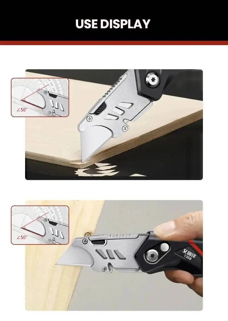 Folding Utility Knife with Replaceable Blade and Safety Lock
