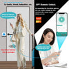 A woman is shown using a smart fingerprint door handle lock connected to a Tuya Mesh Gateway for remote unlocking.