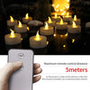 Flameless LED tea light candles with remote control displayed on a smartphone screen.