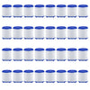 A set of white and blue 360° rotating kitchen faucet water filters with splash guards.